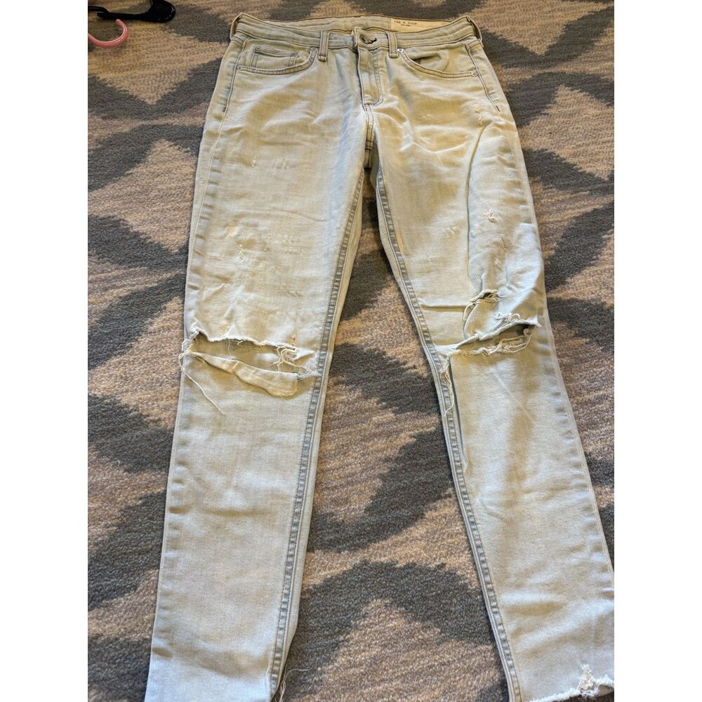 Rag & Bone Cate Mid-Rise Skinny Jeans Distressed Knee Rip Size 27 Light Wash